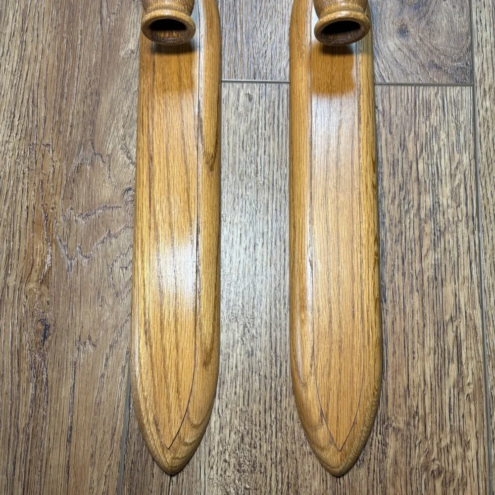 VTG Wood Wall Sconce Pair Solid Oak Taper Candle Holder Set of‎ 2 cottage whimsy